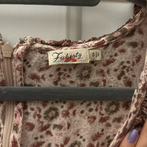 Faherty Bonita Block Paisley Floral Tiered Ruffle V Neck Midi Prairie Dress - Picture 3 of 8